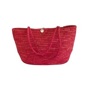 Annabel Ingall Red Tote Bag Woven Raphia Summer Essential